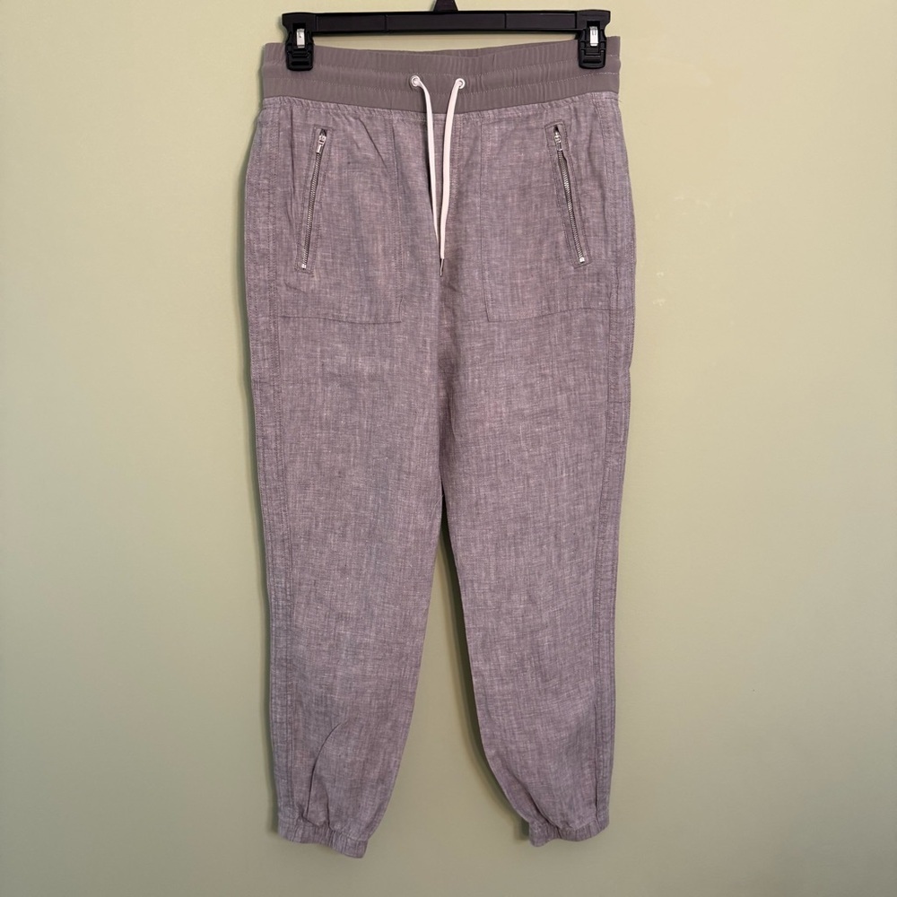 Athleta women Heather Gray Joggers linen elastic stretch waist size 4 - Picture 2 of 8